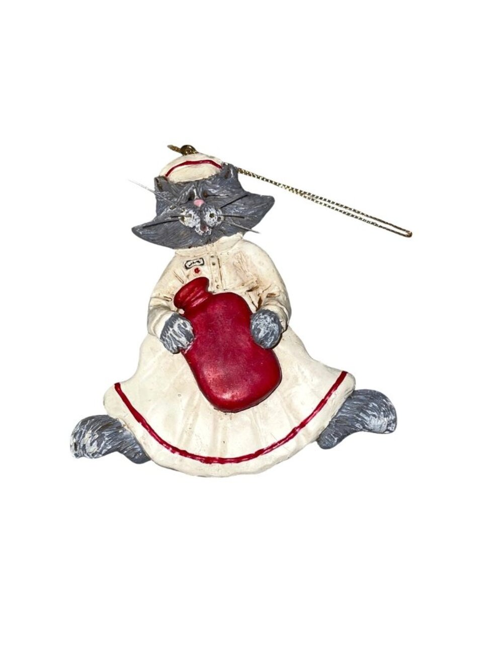 Vintage 1997 Kurt S. Adler Cat (Nurse Uniform) Ornament Holding Red Jug